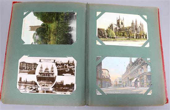 A collection of postcards and three postcard albums